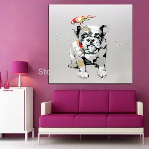 Handmade Abstract Wall Art Modern Lovely Dog Killer Abstract Decor Lovely Animal Oil Painting On Canvas For Living Room Decor