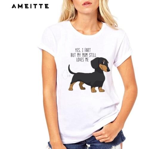 AMEITTE Summer Tops I Fart Funny Dachshund T Shirts Women Cute Cartoon Dog Print Fashion All-match Female White Tee Shirt
