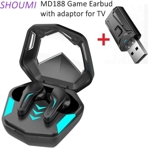 Gamer Wireless Earbud Bluetooth Game Earphone with Mic USB Adaptor LED Display Noise Reduction Stereo Bass Headset for TV Mobile