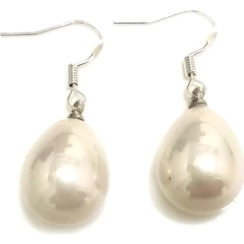 Wholesale 12x16mm Shiny White Raindrop South Sea Shell Pearl 925 Sterling Silver Hook Earring