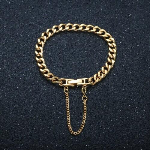 Stainless Steel Tassel Buckle Thick Cuban Chain Bracelet Hip Hop Retro Exaggerate Chain Bracelet For Women Men Jewelry Gift