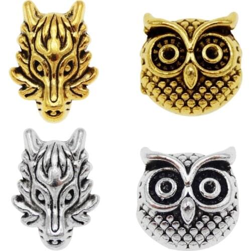 Julie Wang 10PCS Dragon Owl Head Beads Animal Spacer Bead Antique Color Bracelet Jewelry Making Accessory Findings