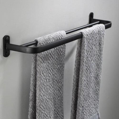 Black bathroom double towel rack space aluminum hanging towel bar European style double pole Hotel hardware bathroom pendant