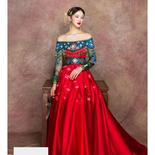 Traditon embroidery long dress theme photo shooting studio ball gown drama/stuido dress Victorian cosplay ball gown Belle