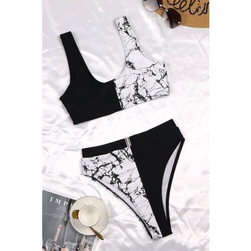 High Waist Marble Print Bikinis Set Mujer Sexy Patchwork Swimsuit Women Swimwear Female Sport Bathing suit Biquini New