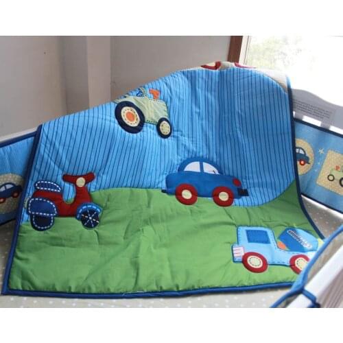 Newest good quality 7pcs Appliqued Baby Cot Crib Bedding set for girl and boys Comforter / Quilt Fitted Sheet Bumpers Skirt