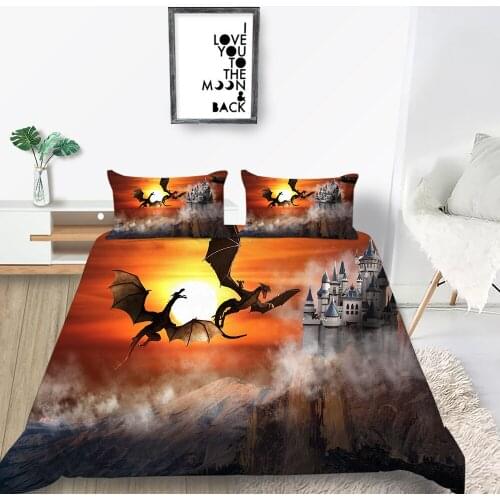 Sunset Bedding Set Flying Dragon Fashionable Fog Duvet Cover Castle King Queen Twin Full Single Double Unique Design Bed Set