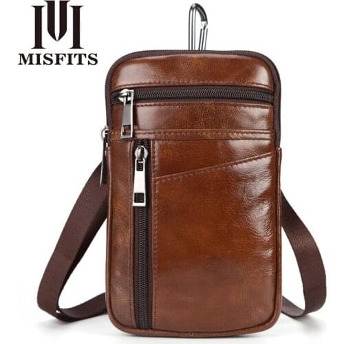 Leather men Casual Design Small Waist Bag Messenger Bag Oil Wax Leather Shoulder Casual Small Bag Mobile Phone Bag