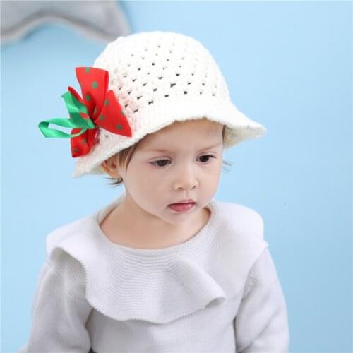 Exceed Beautiful Baby Hats Wave Point Bow Knitting Hat Children Wool Hat Newborn Keep Warm Baby Set Head Cap