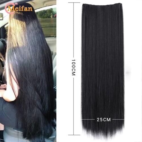 MEIFAN Synthetic Long Straight/Curly Clip in One Piece Synthetic Hair Extension Hairpiece for Women 5-Clips Natural False Hair