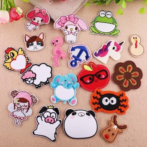 Cartoon Christmas Deer Embroidery Appliques Iron On Patches for Clothing Panda Head Stickers Cute Animal Badges Parches