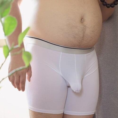 Mens long box briefs sexy lingerie large size shorts Anti Wear Leg Running Fitness Underwear Transparent See-through Underpants