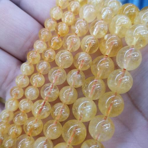 Wholesale Batt Form Citrine Yellow Crystal Round Natural Stone Beads For Jewelry Making DIY Bracelet Necklace Handmade 15