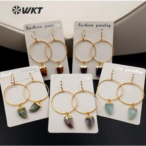 WT-E390 Wholesale Natural Stone Earrings Plating 24K Gold Fashion Round Ring Geometry Shape Earrings Jewelry For Women Gift