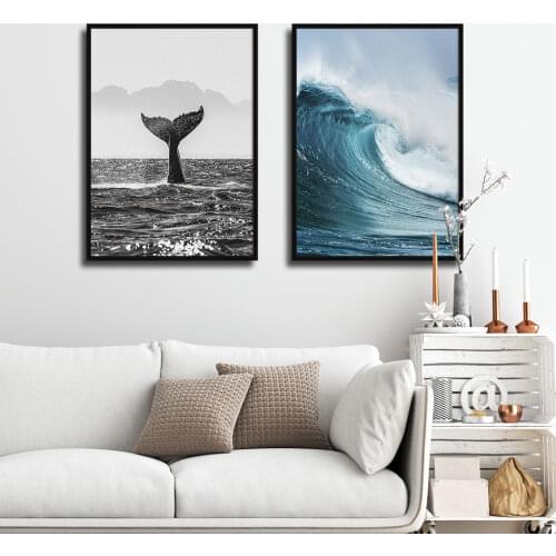 Black White Photography Poster Sea Wave Canvas Painting Whale Wall Art Print Modern Picture For Living Room On The Wall Decor