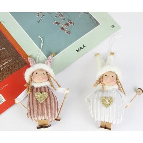 R7RC 4 Pcs Sleigh Skiing Girl Christmas Plush Doll Hanging Pendant Christmas Tree