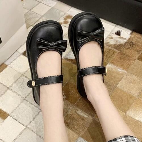 Lolita Shoes Butterfly Knot Mary Janes Shoes Black Patent Leather Woman Flats Comfort Girls Shoe Ladies 2020 Autumn Spring 8513G