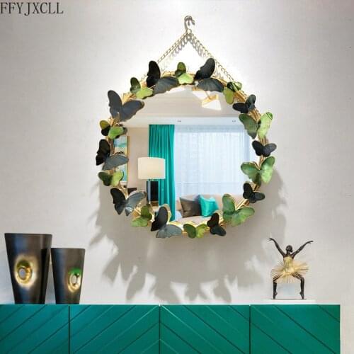 Creative Living Room Background Wall Decoration Bedroom Dressing Table Round Makeup Mirror Porch Wall Hanging Wrought Iron