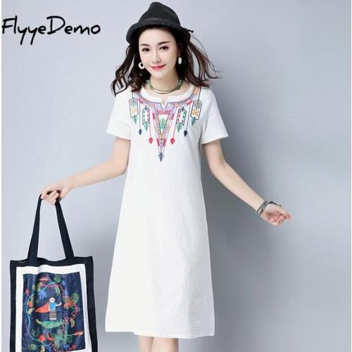 Vintage Print Women Dress O-neck Short Sleeve Casual Dresses White Blue Pocket Boho Dress Summer Dress 2018 Brand New Vestido