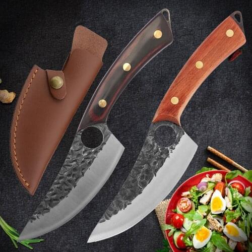 XYj Chef Slaughter Knife Skinning 6 Inch 4mm Thick Flexible Outdoor Hunting Boning Knife With Belt-loop Leather Sheath