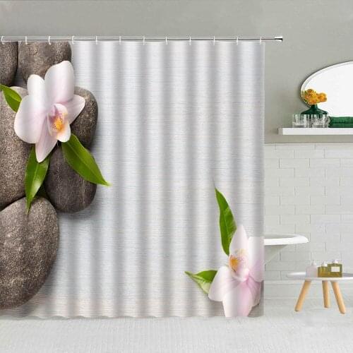 Zen Stone Lotus Green Leaf Shower Curtain Candle Desert Fabric High Quality Bathroom Supplies Decor With Hooks Cloth Curtains