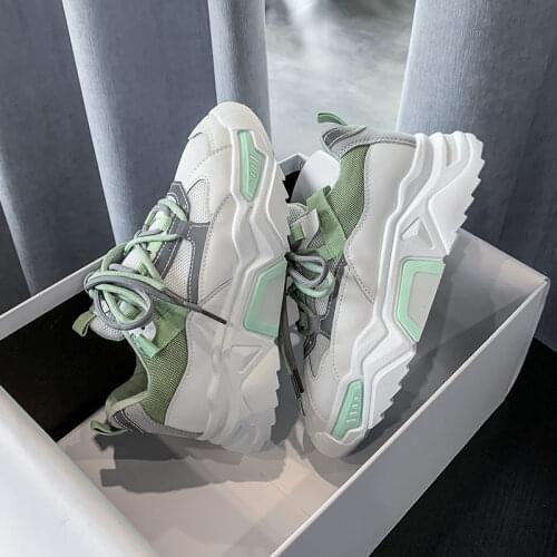 Womens Chunky Sneakers 2021 Fashion Women Platform Shoes Lace Up Breathable Vulcanize Shoes Woman Female Trainers Dad Shoes