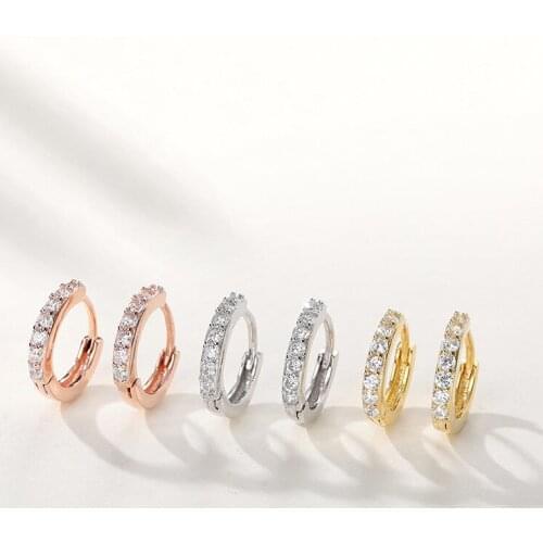 Silver/Rose Gold/Gold 925 Sterling Silver Hoop Earrings for Women Cubic Zirconia Stud Earring Fine Jewelry Accessories YEA394