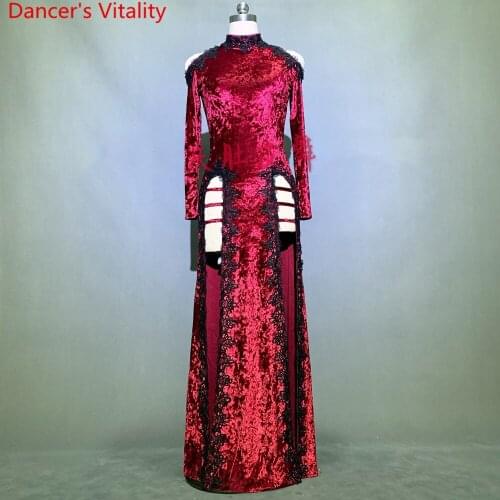 Women Belly Dance Competition Outfits Customized Winter Long Sleeve Cut out Dress Oriental Indian Dancing Stage Training Costume