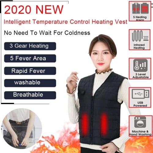 5 Areas Heater Heating Vest Adjustable Warm Waistcoat Outdoor Winter USB Electric Heating Vest for Men Women