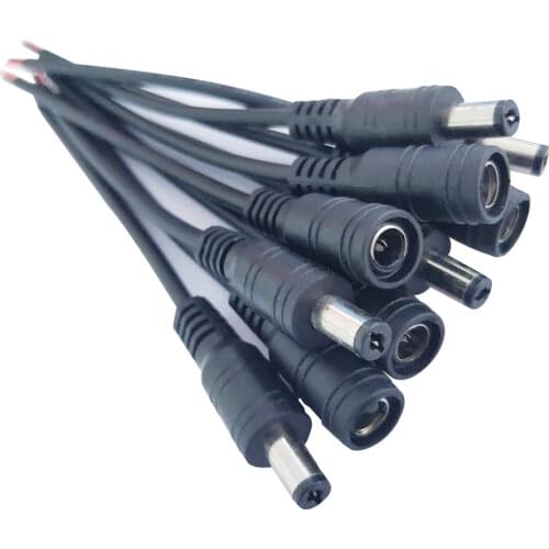 10pcs 5.5x2.1 plug female Connector DC Jack connect Power Adapter Wire 5.5*2.1mm Cable For 5050 3528 led strip light TV camera