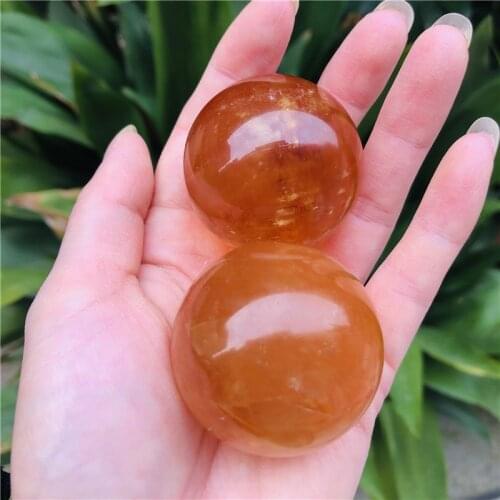 40MM Natural Citrine Calcite Quartz Crystal Sphere Ball Healing Gemston 2pcs