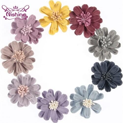 5pcs/lot Solid Color Artificial Flowers Fashion Handmade DIY Children Headband Hair Clips Accessories Kids Photography Headwear