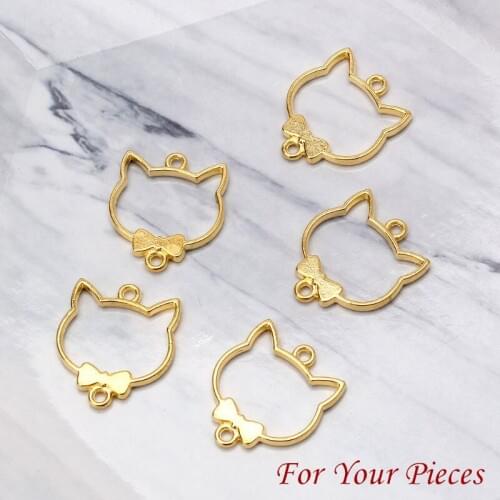5Pcs Cute Bowtie Cat Blank Resin Frame Pendant Open Bezel Setting DIY Accessories Necklace Earring Jewelry Making