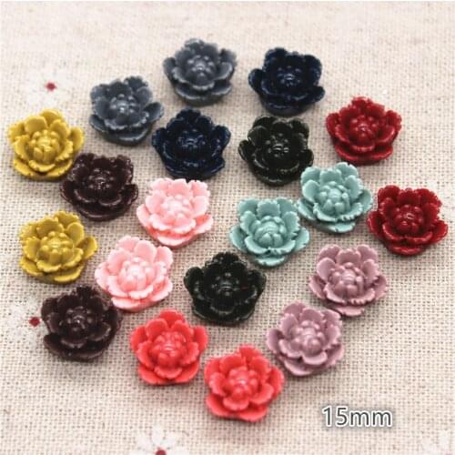 50pcs 15mm Mix Colors Resin Flower FlatBack Cabochon DIY Jewelry/Phone Decoration
