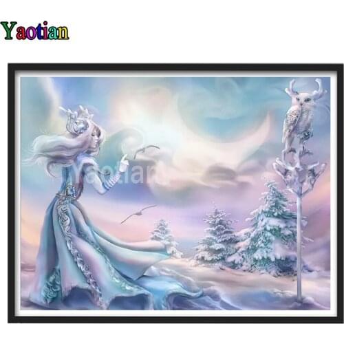 5D Diamond Painting Snow Fairy Owl Picture Of Rhinestone Diamond Embroidery Winter Landscape Cross Stitch Mosaic Handmade Gift
