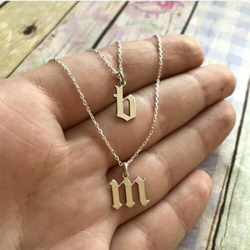 A-Z Initial Necklace For Women Stainless Steel Chain Mini Letter Old English Choker Pendant Necklace Jewelry Bijoux Femme Boho