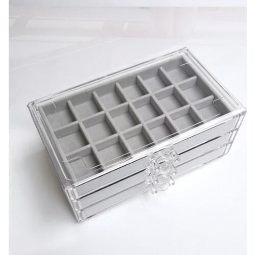 Three-Drawing Multi-Frame Acrylic Flannel Storage Box Jewelry Necklace Finishing Box Earrings Ring Display Stand Flannel Tray