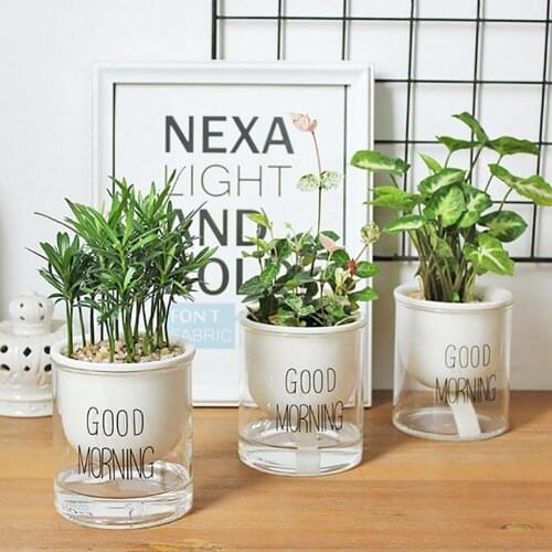 Automatic Ceramic Watering Flower Pots with Glass Water Container Succulent Plant Flowers Pot Planters Garden Accessories Pots