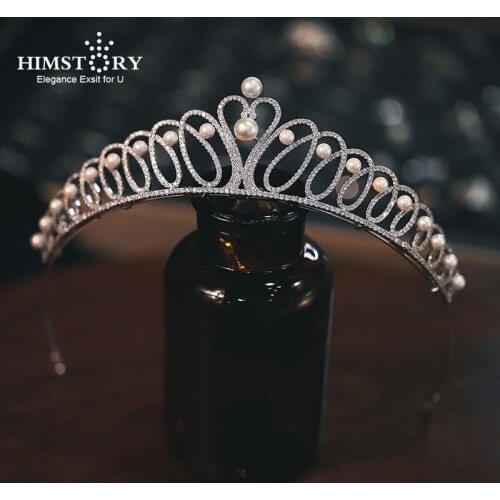HIMSTORY New Design Crystals and Peals Zircon Tiaras de noiva Wedding Tiara Bridal Crowns Sweet 16 Party Princess Headband
