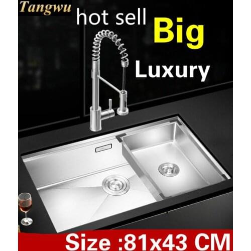 Free shipping Apartment luxurious vogue kitchen manual sink single trough wash up 304 stainless steel big hot sell 81x43 CM