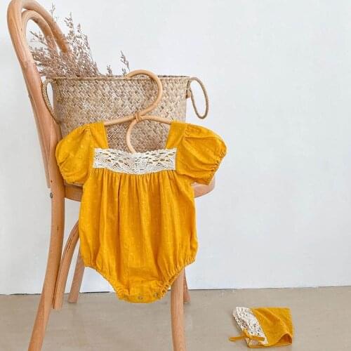 Baby Girls Bodysuits Baby Clothes Summer Clothing Doll collar Infant Pleated Sleeves Princess Jumpsuits+Hat Triangle Rompers Out