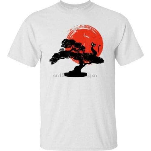 Bonsai Tree Funny Cat Sun Asian Japanese Art Black T-Shirt S-3Xl Summer Style Casual Wear Tee Shirt