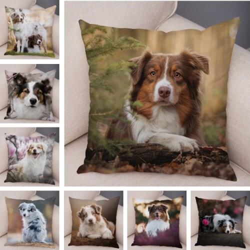 Australian Shepherd Pillow Case Covers Decor Pet Cute Dog Animal Cushion Cover for Sofa Home Super Soft Short Plush Pillowcase