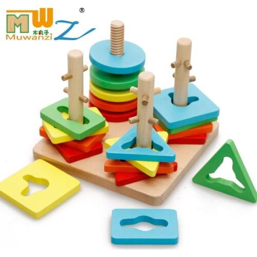 Baby Educational toy wooden Geometrical shape matching blocks toys kids color assembled building blocks toy for boys girls