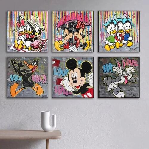 Disney Mickey Mouse Amine Canvas Paintings Watercolor Posters and Prints Wall Art Pictures for Kids Room Home Decoration Cuadros
