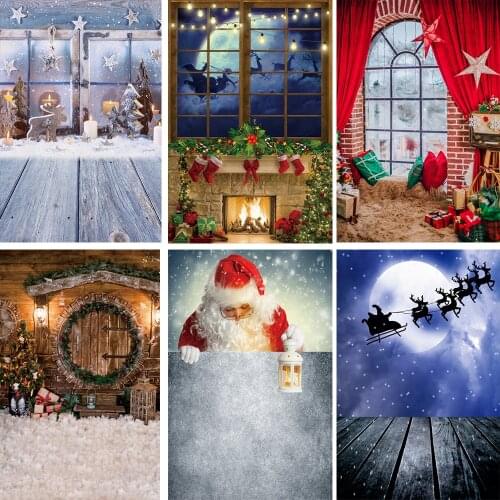 Christmas Backdrops Photography Pine Snow Baby Toys Window Sill Wood Board Child Doll Photo Background Photocall Photo Studio