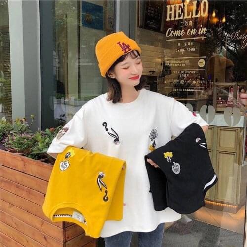 2020 Summer Casual T Shirt Women Cartoon Printed Female White Tee Tops O-Neck Oversize Tees Short Sleeve Femme Shirt Womens