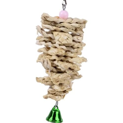 Bird Toys for Parrots Chewing Toy Bite-Proof Straw Hanging Bird Toy Bird Chew Toy with Bell Parrot Toys