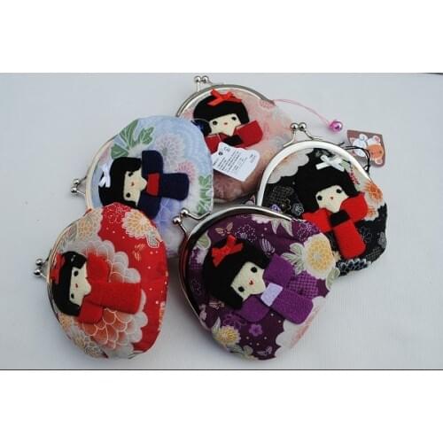 10 pieces cute hasp Japanese kimono girl doll small Portable Wallet coin purse coin bag Japan Style flowers in back side