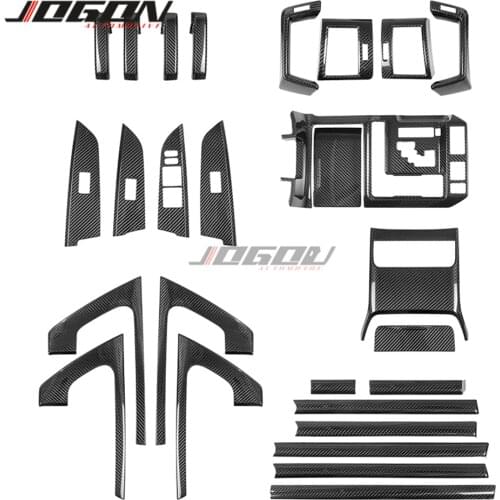 Real Carbon Fiber Interior Car Window Lift Button Door Handle Gear Knob Head Cover For Toyota Land Cruiser LC200 FJ200 2016-2020